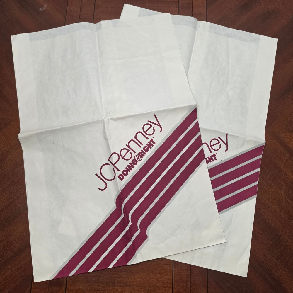 JCPenney Shopping Bag White Vintage Paper Doing It Right Retail Store Prop 2pk